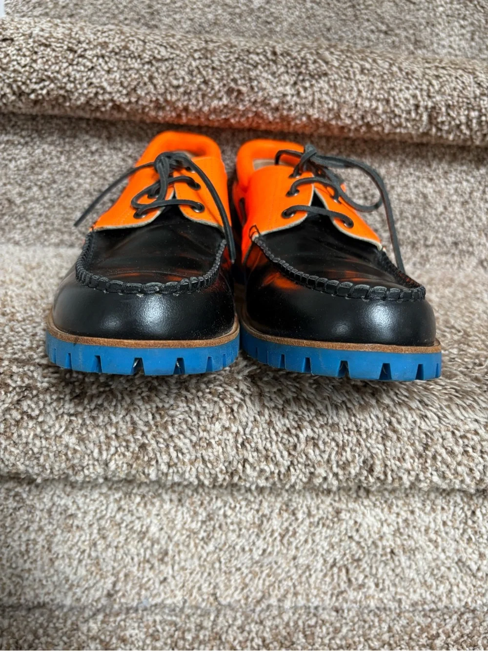 DSQUARED2 Black, Orange and Blue Leather Men’s Boat Shoes